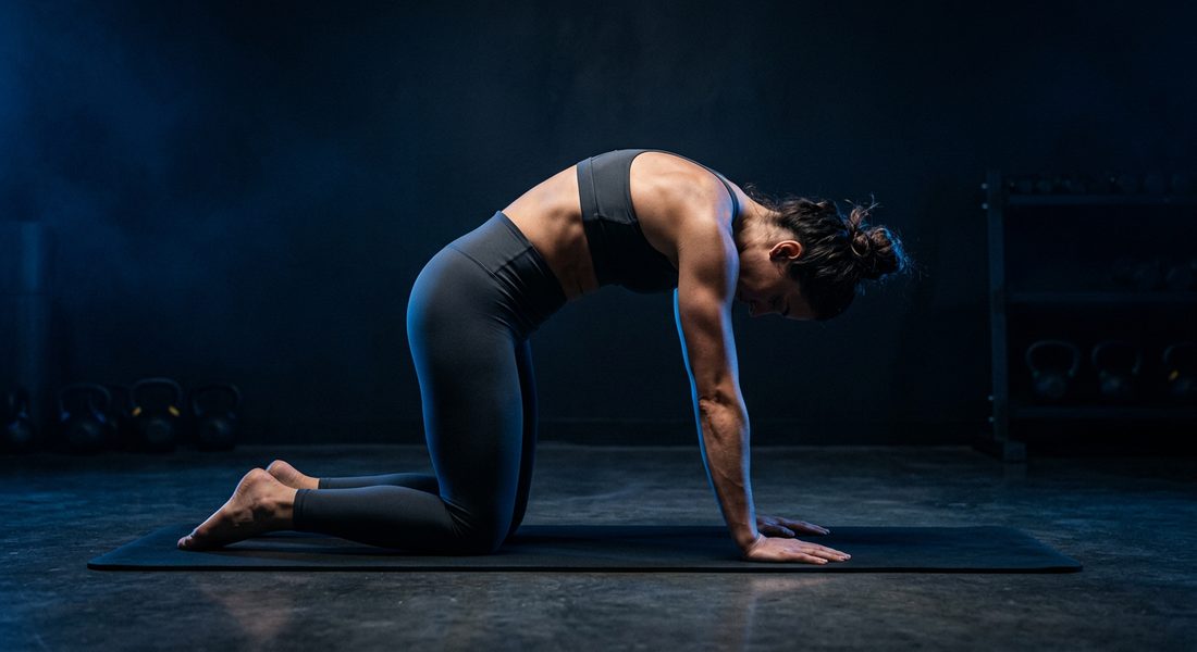 Athlete moving through the cat-cow stretch