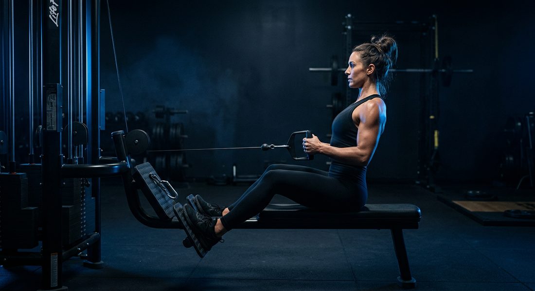 Athlete performing a seated cable row