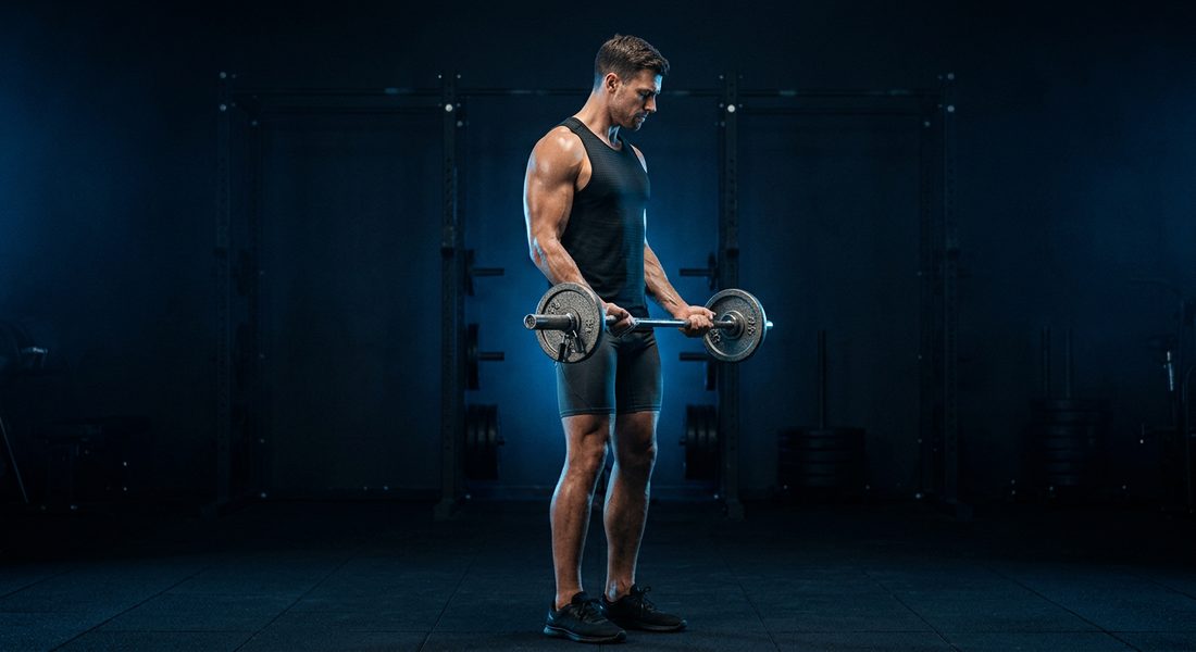 Athlete curling a dumbbell