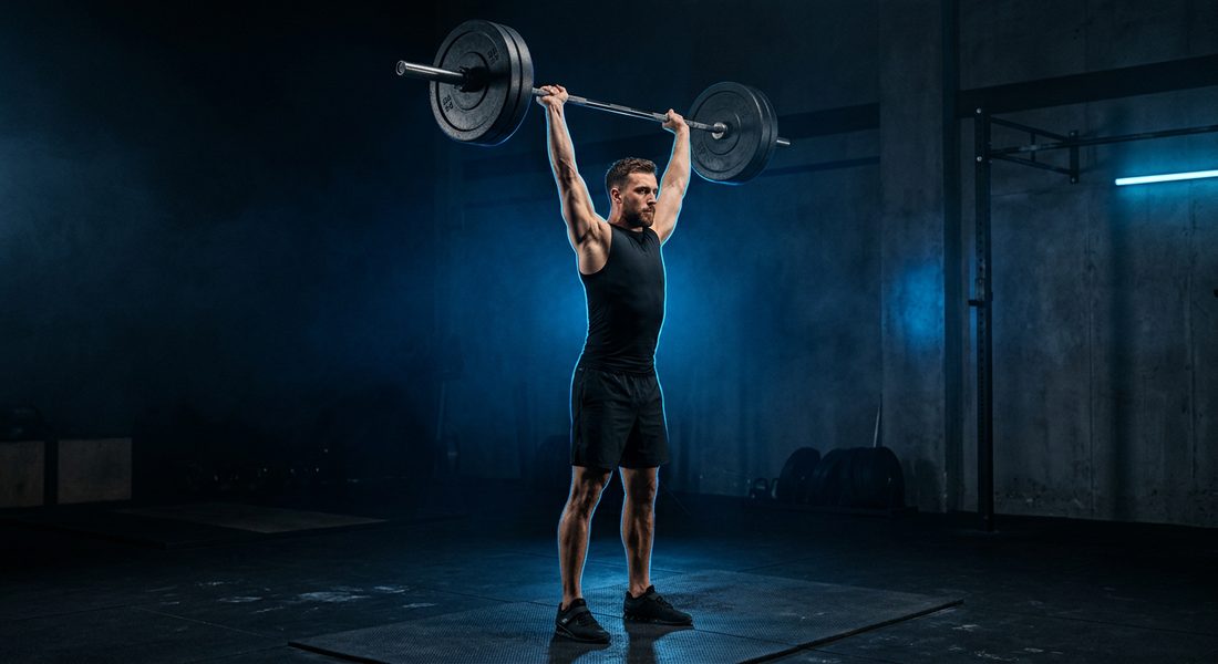 Athlete pressing a barbell overhead