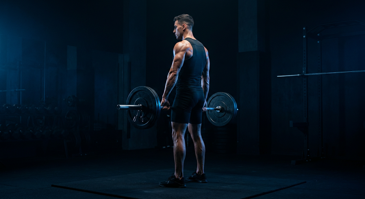 Athlete performing a barbell shrug