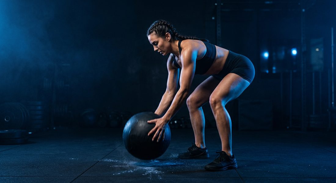 Athlete slamming a medicine ball