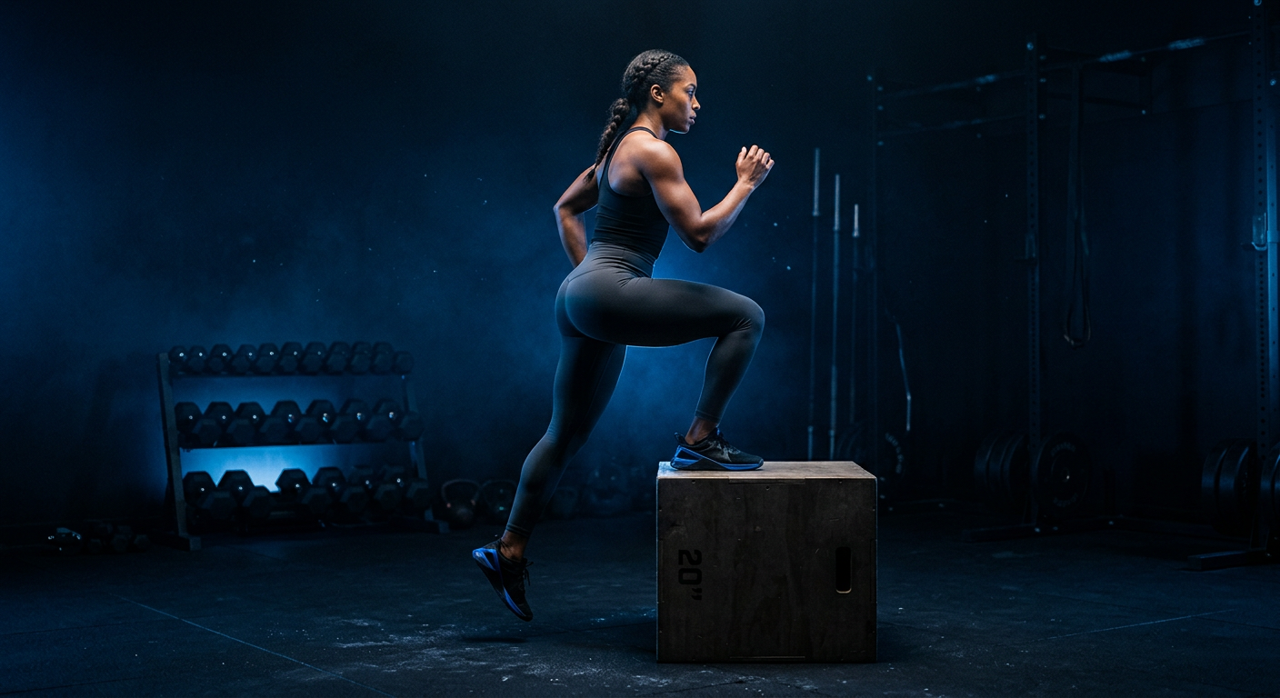 Athlete stepping up onto a box
