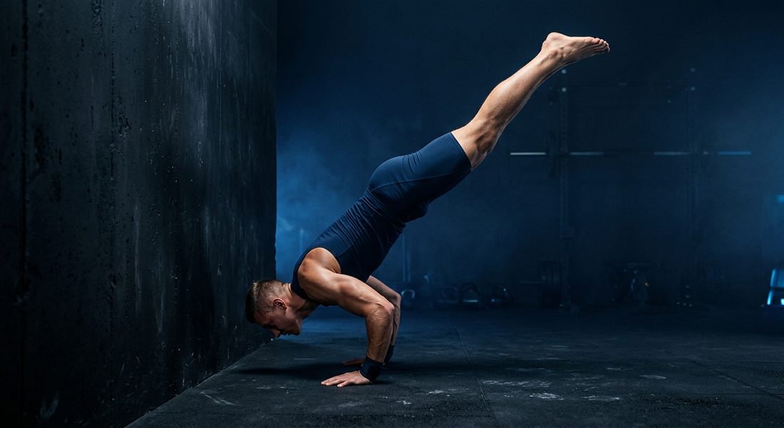 Athlete performing a wall handstand push-up